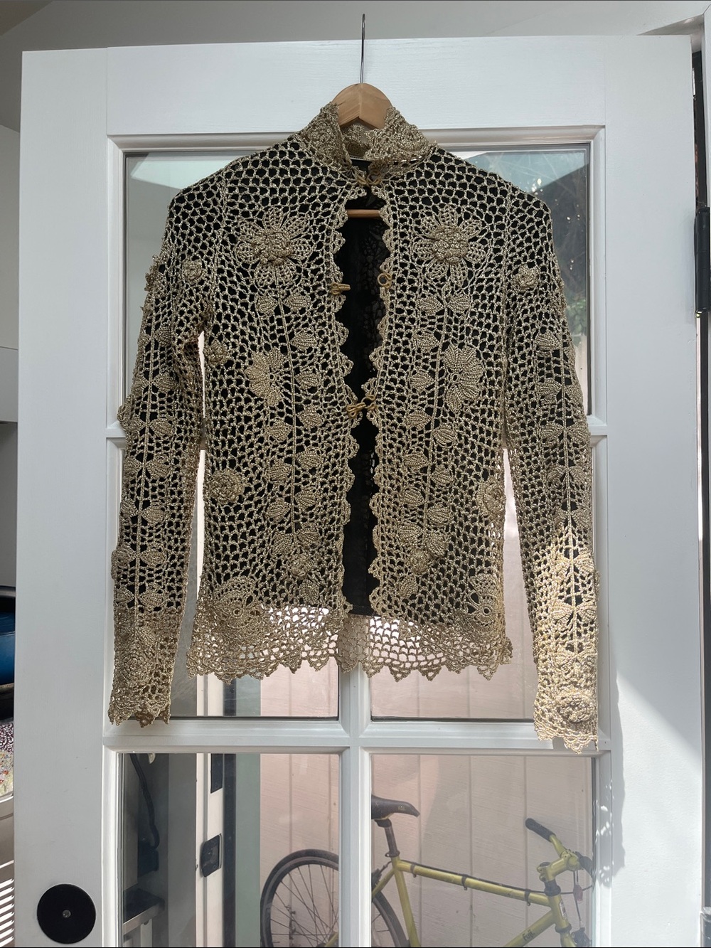 Vintage Vivienne Tam Gold Crochet Floral Cardigan - Picture 2 of 8